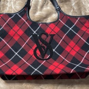 Victoria Secret Plaid Tote Bag with Black and Red Design